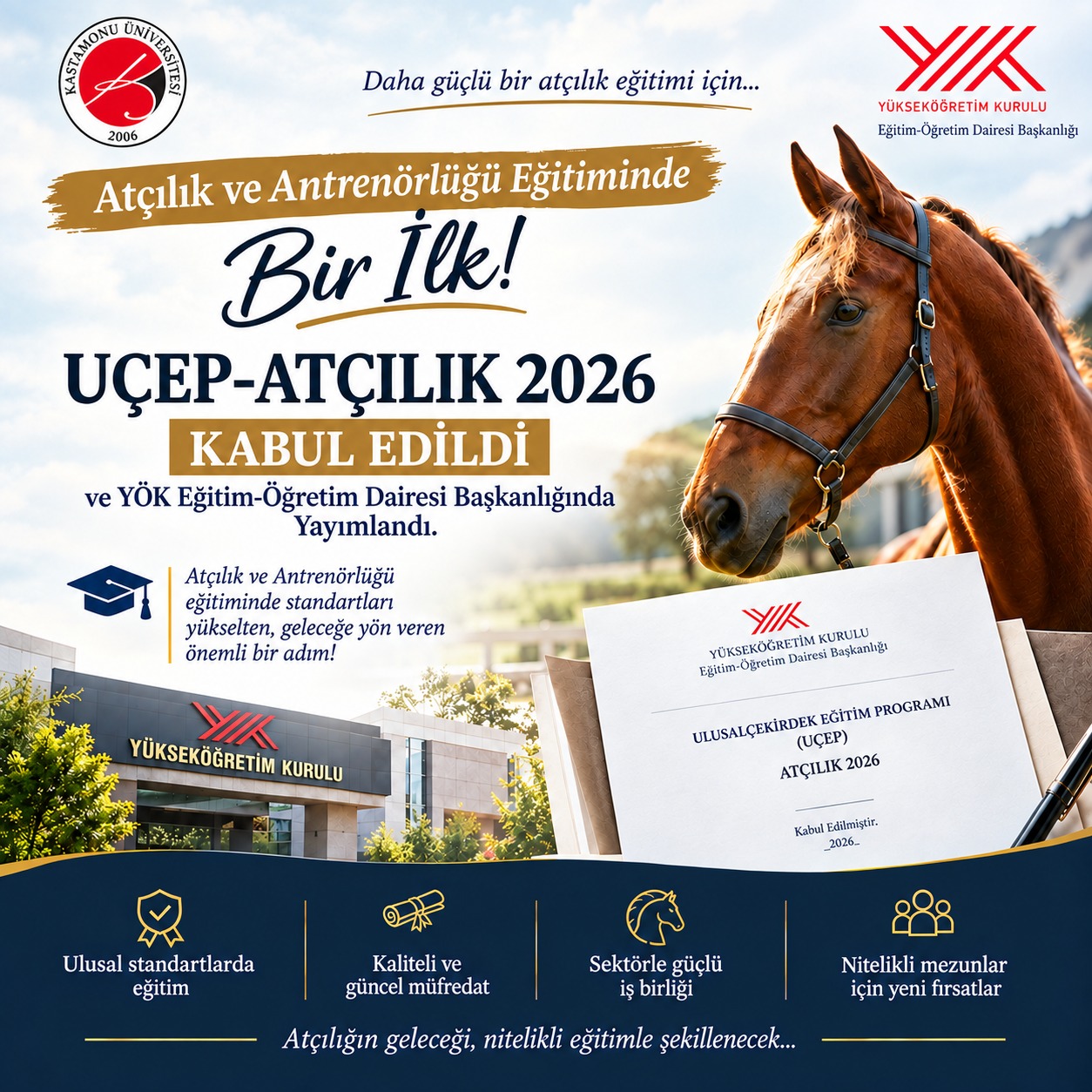 ATÇILIK VE ANTRENÖRLÜĞÜ EĞİTİMİNDE BİR İLK: UÇEP-ATÇILIK 2026 KABUL EDİLDİ VE YÖK EĞİTİM-ÖĞRETİM DAİRESİ BAŞKANLIĞINDA YAYIMLANDI